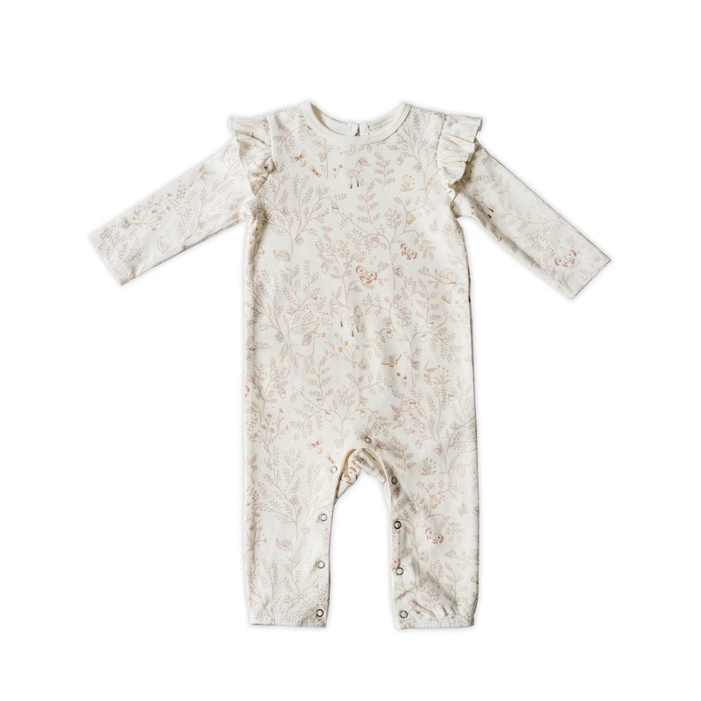 Pehr Long Sleeve Ruffle Romper - Secret Garden, 0-3M